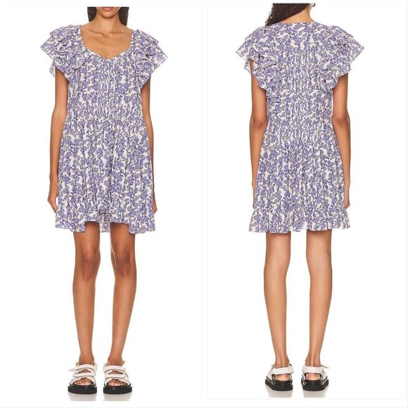 Isabel Marant Étoile Godrana Blue Floral Cotton Mini Dress FR 40, NWT - Picture 1 of 16